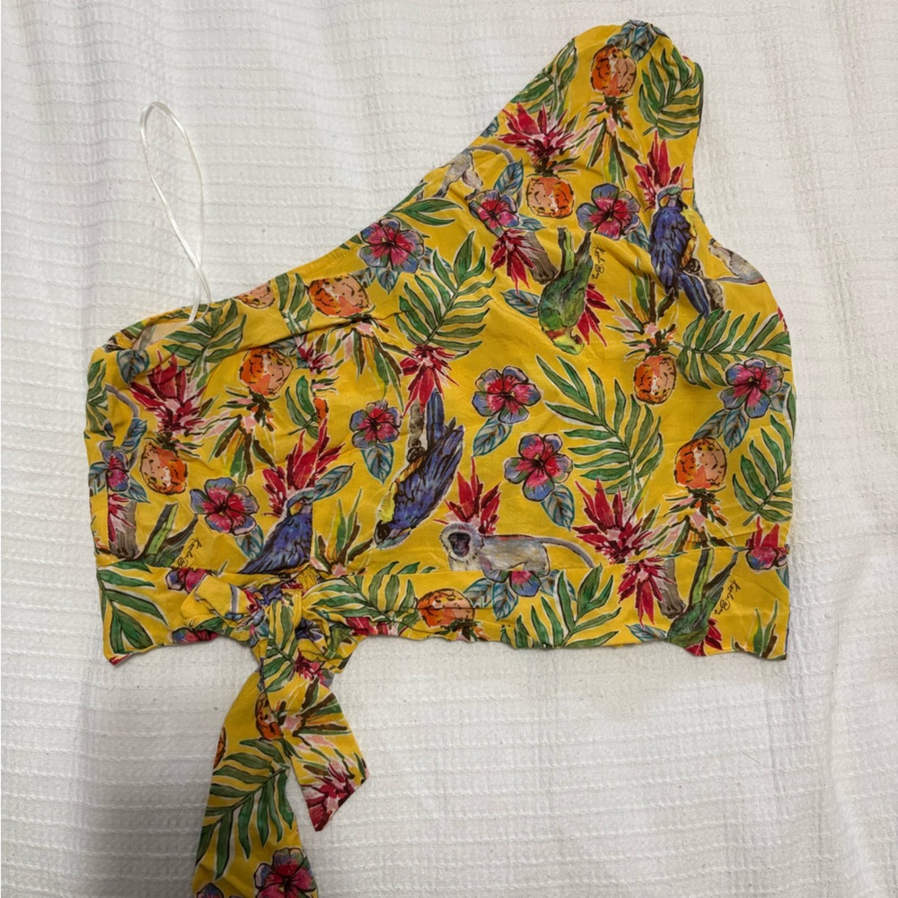 Koala Kids Tropical Floral One-Shoulder Crop Top - Yellow